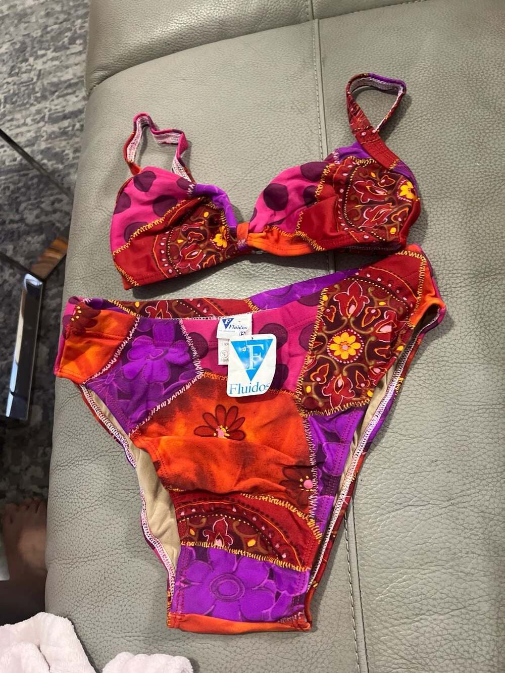 Vintage Fluidos Brazilian Patchwork Print High Waisted Bikini Set